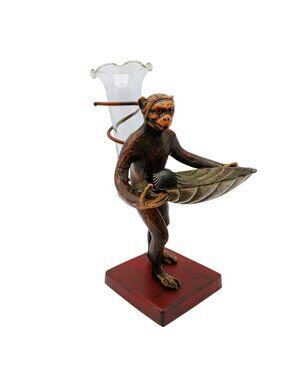 Petite Choses Monkey Bud Vase Clamshell Tray Cast Metal Figure 6"